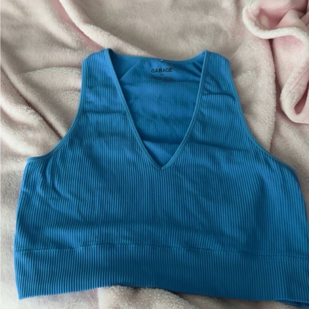Garage Blue Ribbed Crop Tank Top